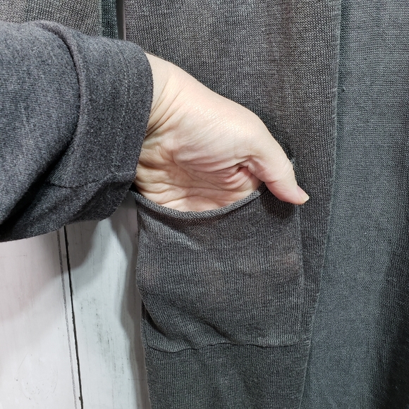 Bryn Walker Gray Long Duster Open Front Cardigan - Picture 3 of 6